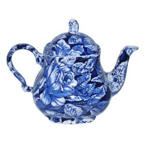 CHURCHILL Staffordshire England cobalt blue & white tea pot 7.5" tall with lid